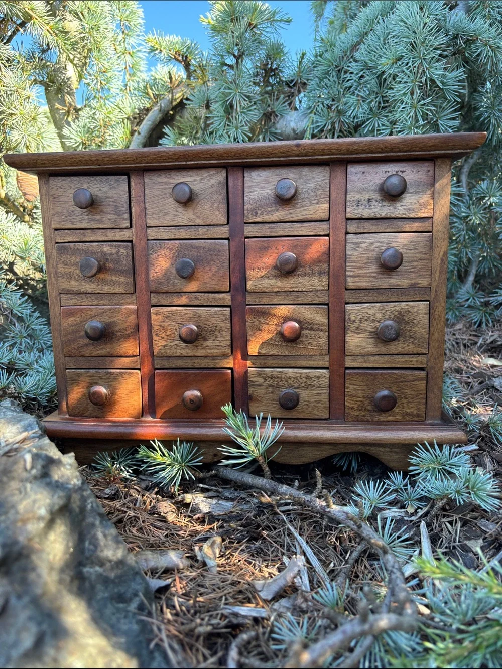 Vintage Hardwood Tabletop 16 Drawer Apothecary Chest